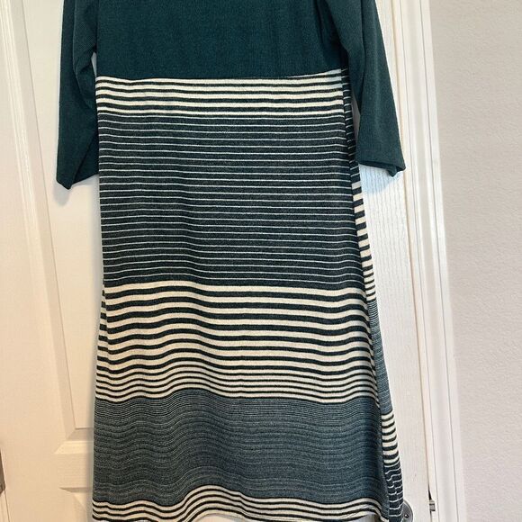 Ces Femme Crew Neck Dress Green/Cream Large - Picture 3 of 3